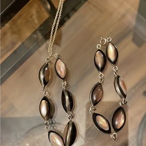 Vtg Silver&Rainbow obsidian Pendant Necklace Bead  Yshaped necklace and bracelet